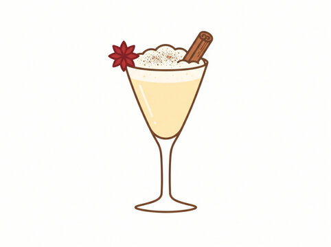 Eggnog Glass with Nutmeg Dusting and Cinnamon Stick Vector Icon
