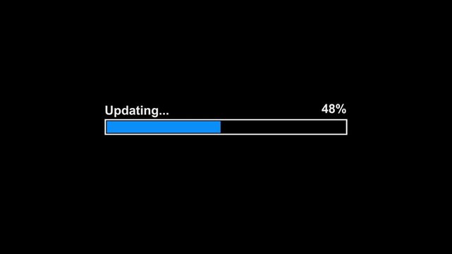 Animated 95% updating progress bar with blue gradient on a clean background, showing system updates, data synchronization, and digital workflow status. Ideal for apps, dashboards, software interfaces