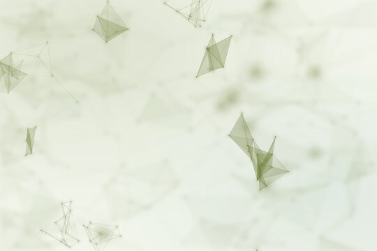 Delicate translucent polygonal forms and fine connecting lines float across a soft pale green field, creating a calm futuristic backdrop for technology, science, or design projects.