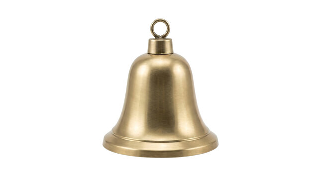 Golden brass bell with ring handle isolated on white background