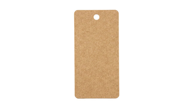 Blank brown cardboard tag with rounded corners and hole for string attachment