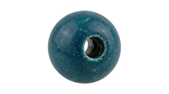 Turquoise ceramic bead with central hole close-up