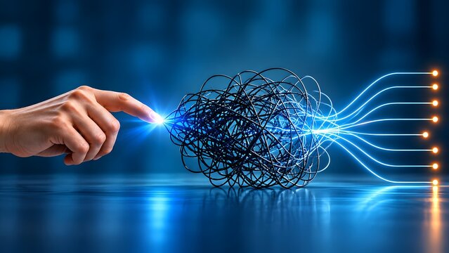 Human Finger Touching a Complex Data Network Concept