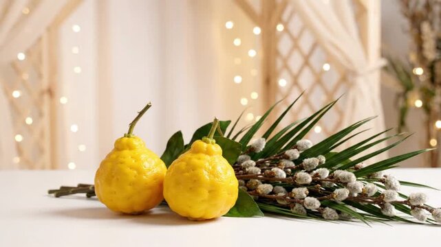 Vibrant yellow lemons paired with soft pussy willow branches, creating a serene and festive still life tableau for spring decor and natural elegance