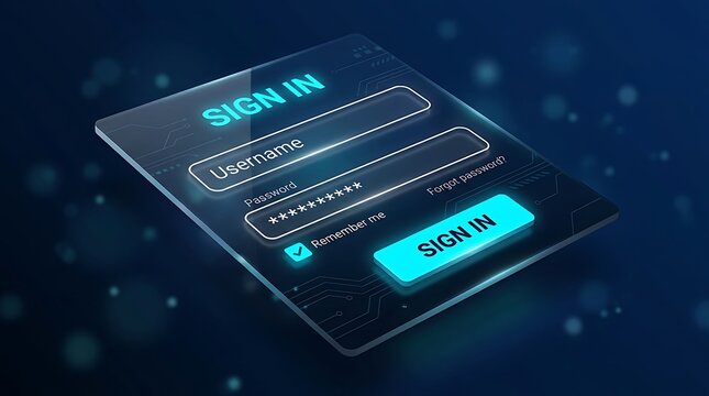 Digital Sign In User Interface Panel with Username and Password Login Fields on Dark Background