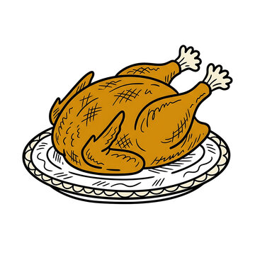 Roasted whole turkey on a plate vector illustration