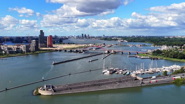 Aerial view of the Zeeburgertunnel in Amsterdam, the Netherlands
