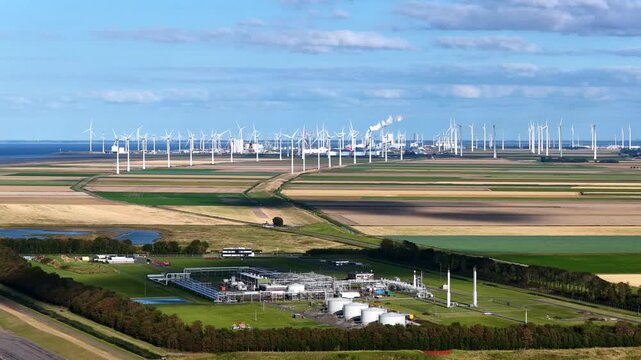 Aerial view of a gas transmission facility in Eemshaven, the Netherlands
