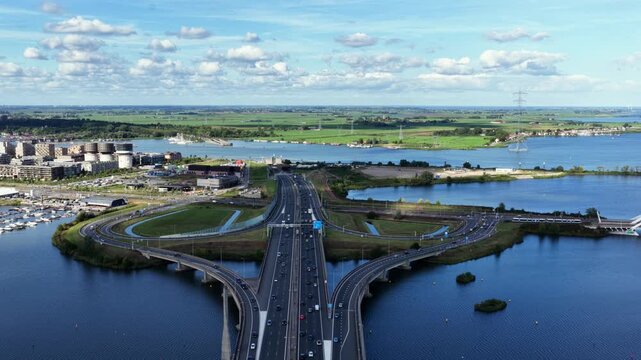 Aerial view of the S114 Zeeburg interchange on the A10 in Amsterdam