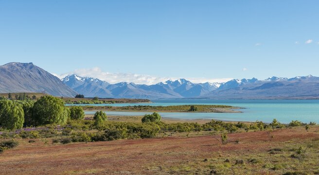 View of Lake Tekapo and Southern Alps, Canterbury Region, Southland, New Zealand