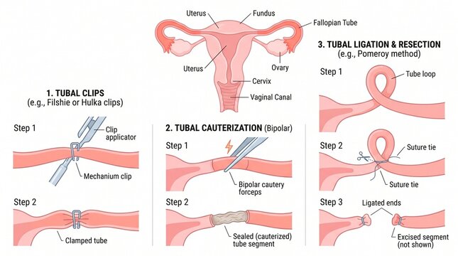 Medical tubal sterilization methods illustration