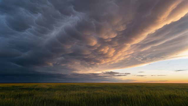 Champ de nuages mammatus apr&egrave;s un orage d&rsquo;&eacute;t&eacute;