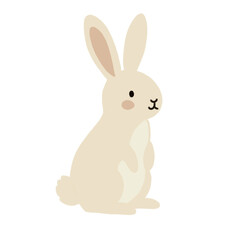 Fototapeta premium Cute minimalist cartoon white rabbit sitting, isolated vector illustration