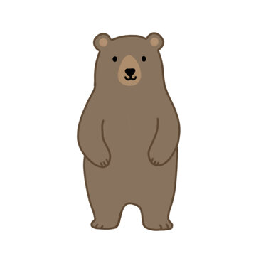 Cute minimalist cartoon brown bear standing, isolated vector illustration
