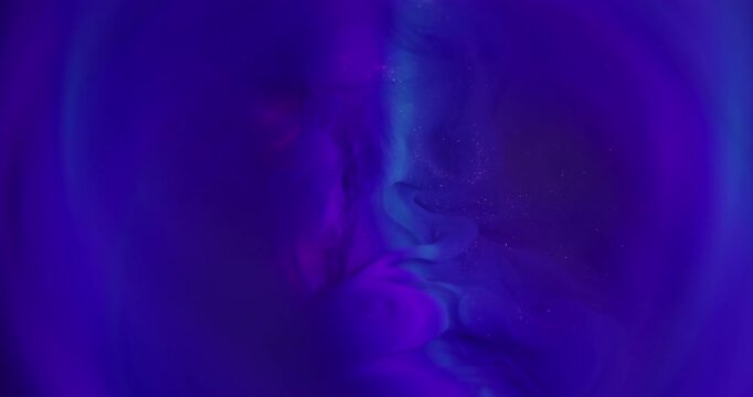 Haze splash. Blur neon flow. Sparkling color paint glow wave violet water stream blend. Blue purple abstract background bokeh frame.