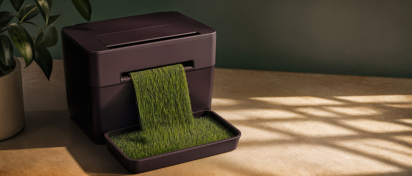 Destructeur de papier produisant de l&rsquo;herbe verte