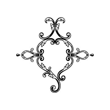 Black vintage baroque filigree ornament with decorative scrolls isolated on a transparent background