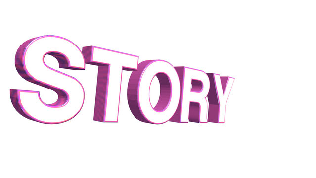 Three dimensional bold pink text reading the word story as a creative digital graphic element