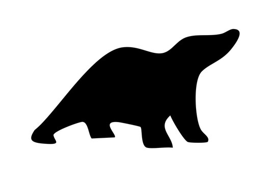 Black silhouette of a standing polar bear shape isolated on white background, Vector