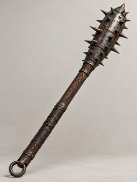 Long iron mace covered with sharp spikes