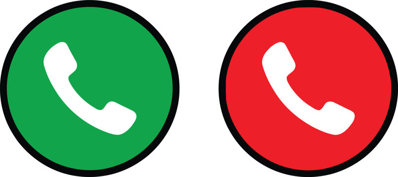 Green answer and red decline phone call buttons isolated icon set