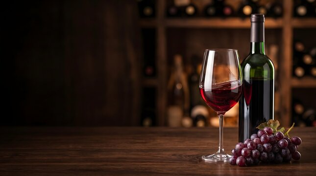 International Merlot Day Luxury Wine Still Life with Merlot Bottle, Glass and Red Grapes