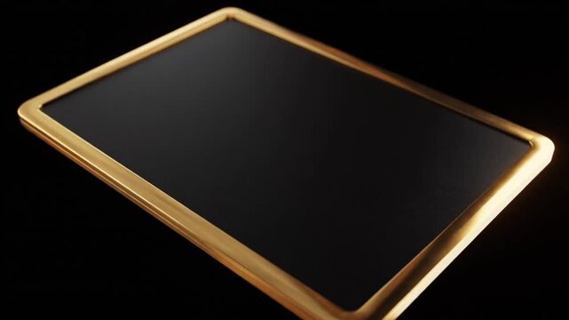 Golden frame rotates against a black background displaying a blank screen rectangle rotation background display screen