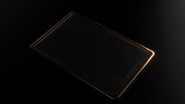 Rectangular slate panel rotates slowly against a dark background emitting a golden glow rectangle rotation glowing