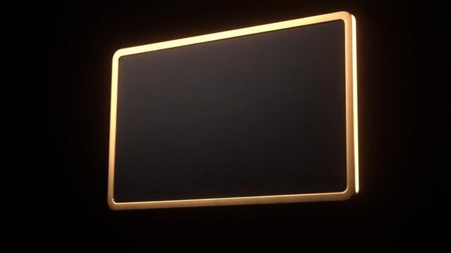 Golden frames rotate and diminish against a dark background showcasing a sleek presentation rectangle rotation diminishing