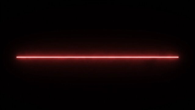 Horizontal red neon light line glowing on a dark black background