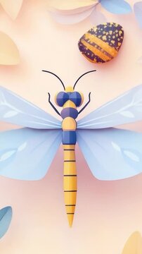 vertical video A close-up view of a dragonfly's body and wings, surrounded by colorful flowers
