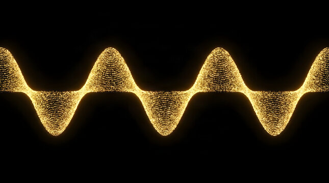 Sinusoidal wave of golden glowing particles with sine wave particle wave glowing curve abstract oscillation gold frequency particle stream glowing motion dynamic wave sparkling rhyth