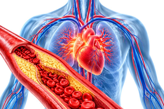 Coronary artery disease concept with plaque buildup inside blood vessel wall
