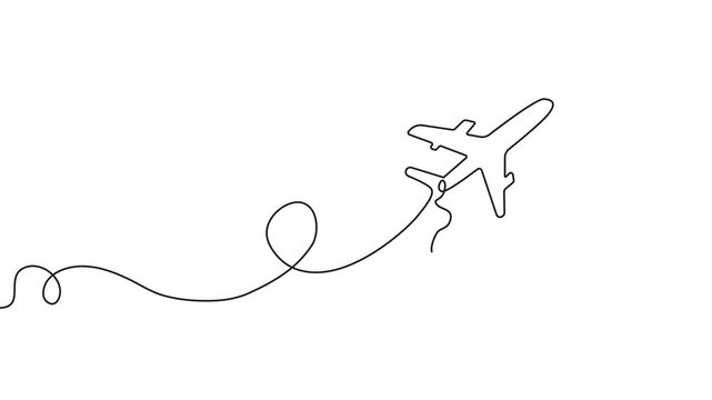 Continuous line of airplane flying with looping flight path minimalist travel animation aircraft aviation