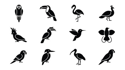 Fototapeta premium Collection of stylized black silhouette birds with transparent background for various uses