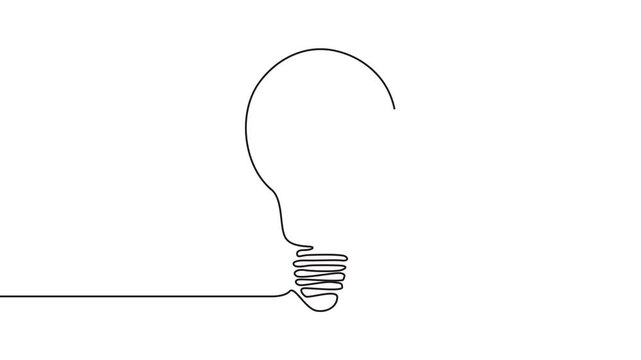Minimalist light bulb animation: continuous one line of an idea concept for business innovation and creative thinking