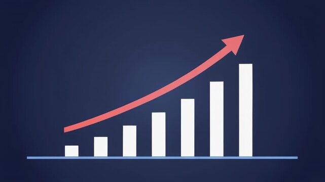 Bar chart growth progression with rising arrow during dark blue gradient background cinematic motion