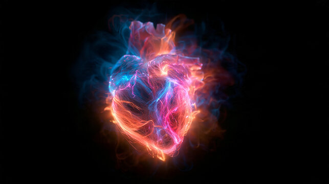 Glowing Human Heart Formed by Vibrant Energy and Light