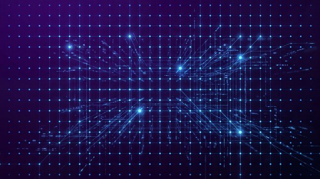 Abstract Digital Technology Grid and Glowing Data Network