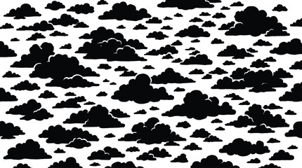 Fototapeta premium Black and white hand drawn sketch pattern of fluffy clouds isolated on a white background