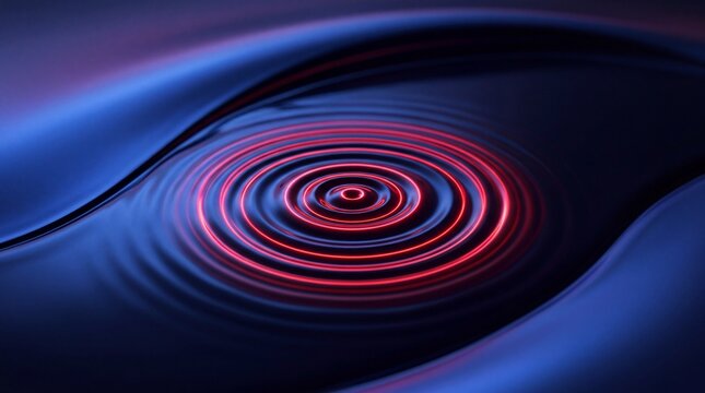 Concentric Neon Ripples on Dark Liquid Surface