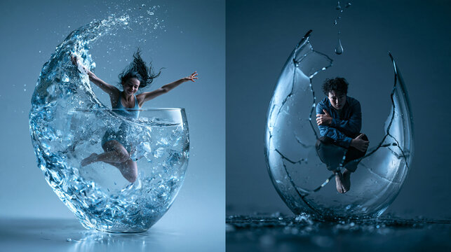 Mental Health Concept Showing Freedom and Depression in Glass