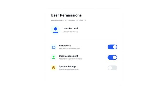 User Permissions Settings Interface UI Design with Toggle Switches

