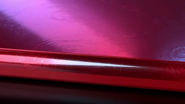 Red metallic surface swirls and reflects light across a smooth angled plane crimson glossy reflection vortex