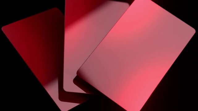 Red geometric shards rotate against a dark background revealing a dynamic composition fragments crimson ruby shapes