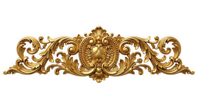 Ornate golden baroque decorative element isolated on transparent background
