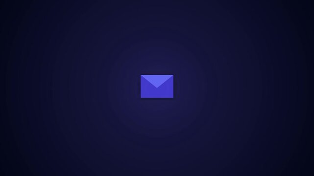 Purple envelope icon appears on a dark blue field