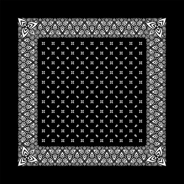 Simply Bandana decorated with geometric Ornamental Square Kerchief Floral Scarf Graphic Template Textile Apparel Print Motif Collection that can be applied to fabrics of various colors