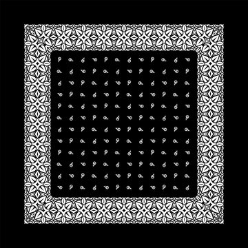 Simply Bandana decorated with geometric Ornamental Square Kerchief Floral Scarf Graphic Template Textile Apparel Print Motif Collection that can be applied to fabrics of various colors