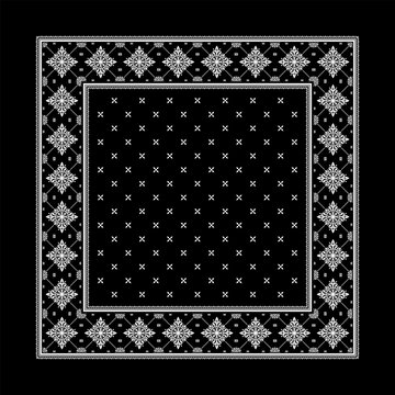 Simply Bandana decorated with geometric Ornamental Square Kerchief Floral Scarf Graphic Template Textile Apparel Print Motif Collection that can be applied to fabrics of various colors
